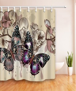 Painted Butterfly Shower Curtain Waterproof Fabric Bathroom Decor