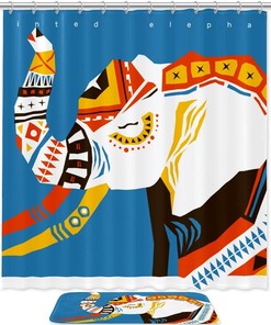 Painted Elephant Boho Shower Curtain for Ethnic Bathroom Decor