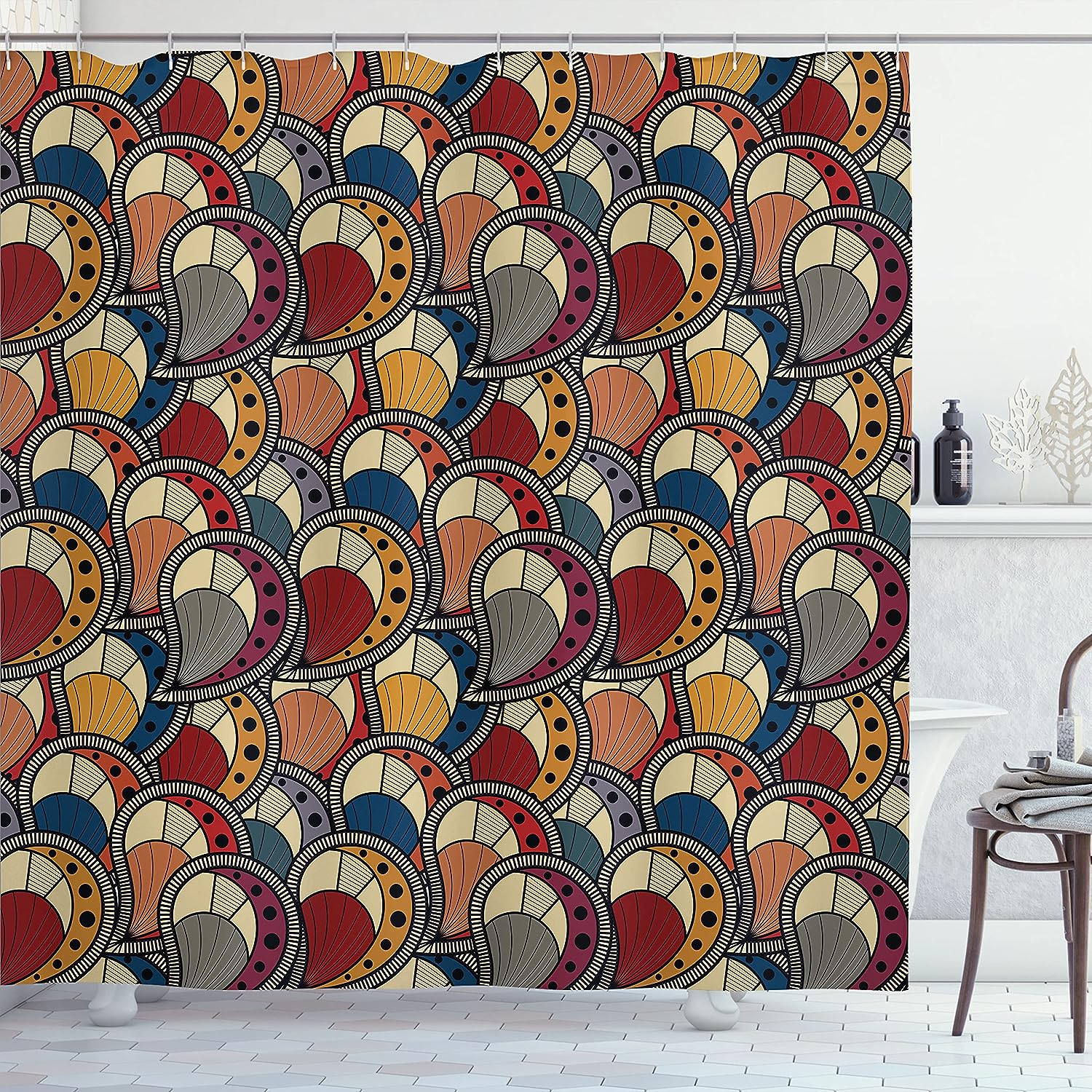 Paisley Motifs Geometric Shower Curtain - Boho Bathroom Decor