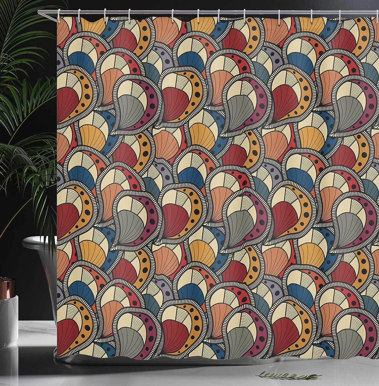 Paisley Motifs Geometric Shower Curtain - Boho Bathroom Decor