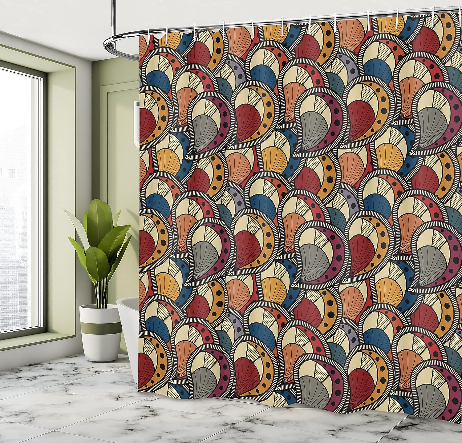 Paisley Motifs Geometric Shower Curtain - Boho Bathroom Decor