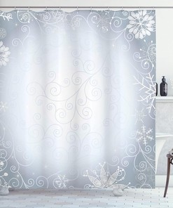 Pale Blue Coconut Ombre Shower Curtain, Gentle Frame with Snowflakes Motif, Bathroom Decor Home Decor 