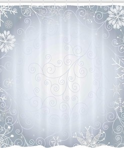 Pale Blue Coconut Ombre Shower Curtain, Gentle Frame with Snowflakes Motif, Bathroom Decor Home Decor