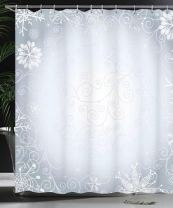 Pale Blue Coconut Ombre Shower Curtain, Gentle Frame with Snowflakes Motif, Bathroom Decor Home Decor 
