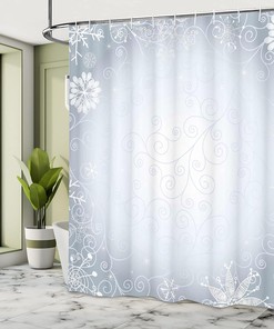 Pale Blue Coconut Ombre Shower Curtain, Gentle Frame with Snowflakes Motif, Bathroom Decor Home Decor 