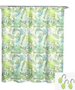 Palm Leaf Fabric Shower Curtain and Hook Set - Summer Beach House Tropical Bathroom Decor by Avanti