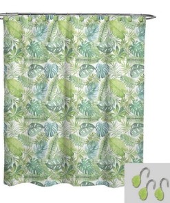 Palm Leaf Fabric Shower Curtain and Hook Set - Summer Beach House Tropical Bathroom Decor by Avanti
