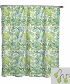 Palm Leaf Fabric Shower Curtain and Hook Set - Summer Beach House Tropical Bathroom Decor by Avanti