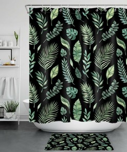 Palm Leaf Tropical Black Shower Curtain for Bathroom Decor