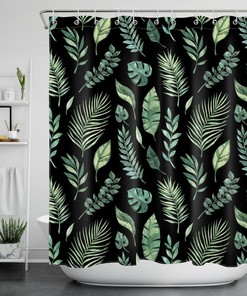 Palm Leaf Tropical Black Shower Curtain for Bathroom Decor