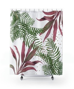 Palm Leaves Boho Shower Curtain, Modern Floral Art, Sage Green and White, Tropical Jungle Bathroom Decor
