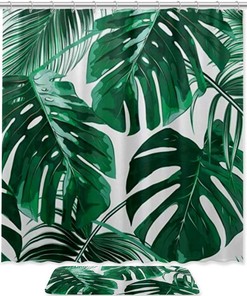 Palm Tree Hawaii Jungle Leaves Bathroom Shower Curtain - Waterproof Fabric