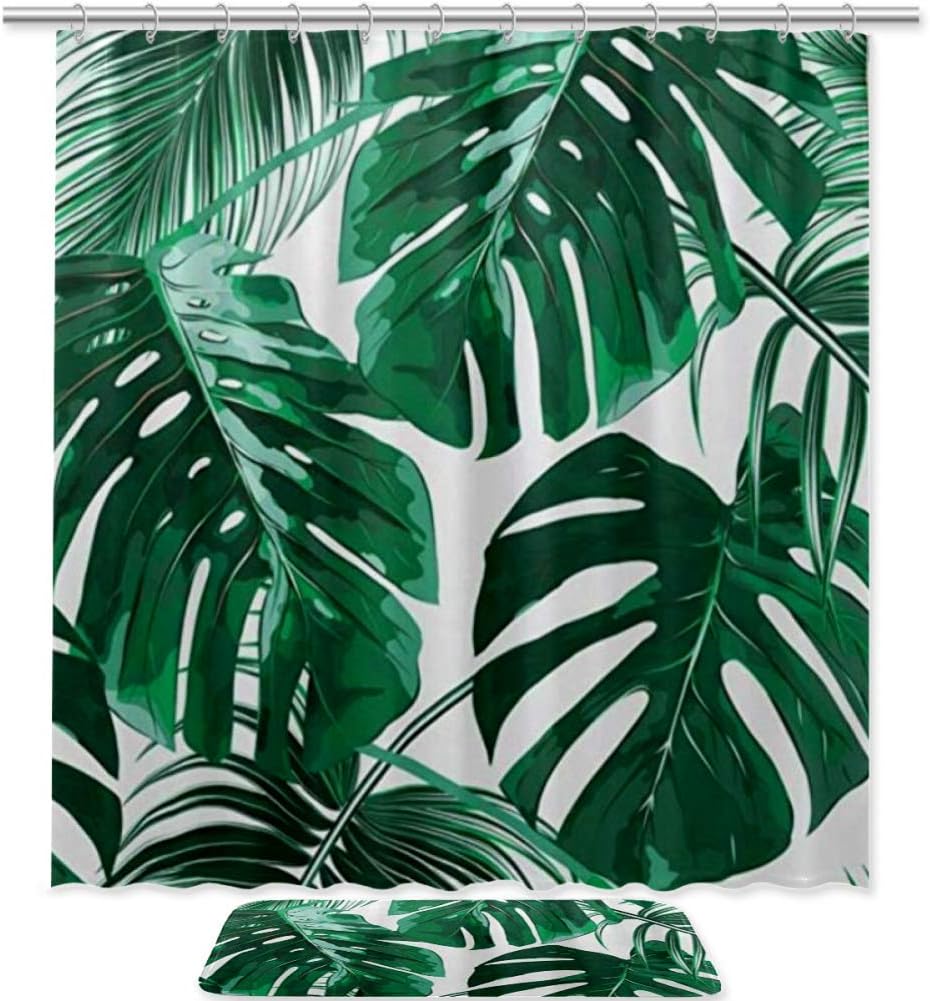 Palm Tree Hawaii Jungle Leaves Bathroom Shower Curtain - Waterproof Fabric