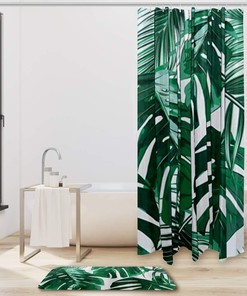 Palm Tree Hawaii Jungle Leaves Bathroom Shower Curtain - Waterproof Fabric