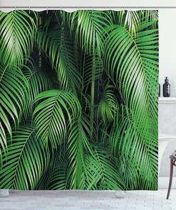 Palm Tree Leaves Shower Curtain, Exotic Botanical Jungle Theme Print for Bathroom Decor, Forest Green Cloth Fabric