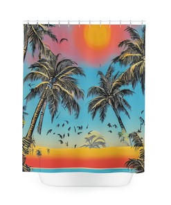 Palm Tree Paradise Beach Shower Curtain for Bathroom Decor