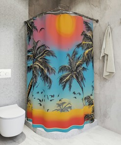 Palm Tree Paradise Beach Shower Curtain for Bathroom Decor