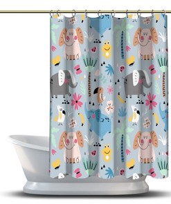 Palm Trees and Elephants Waterproof Fabric Shower Curtain for Bathroom - Bathroom Decor