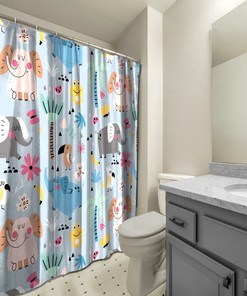 Palm Trees and Elephants Waterproof Fabric Shower Curtain for Bathroom - Bathroom Decor
