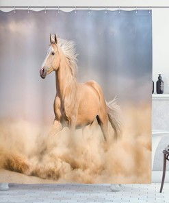 Palomino Horse Shower Curtain, Wild Blonde Male Hair Desert Animal for Bathroom Decor, Purple Grey and Peach Cloth Fabric