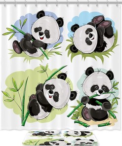 Panda Baby Bamboo Waterproof Shower Curtain for Cute Bathroom Decor