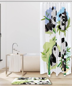 Panda Baby Bamboo Waterproof Shower Curtain for Cute Bathroom Decor