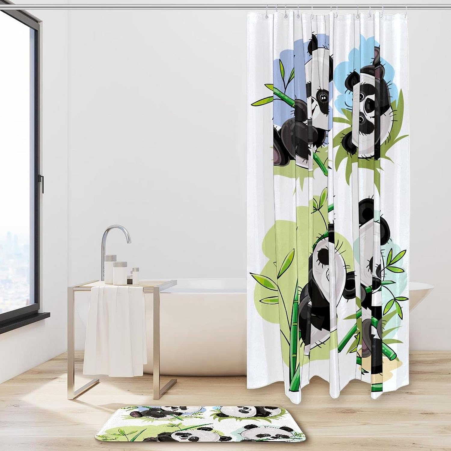 Panda Baby Bamboo Waterproof Shower Curtain for Cute Bathroom Decor