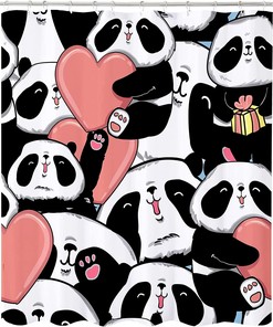 Panda Love Heart Shower Curtain - Cute Cartoon Animal Pink Bathroom Decor