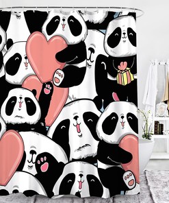 Panda Love Heart Shower Curtain - Cute Cartoon Animal Pink Bathroom Decor
