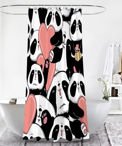 Panda Love Heart Shower Curtain - Cute Cartoon Animal Pink Bathroom Decor
