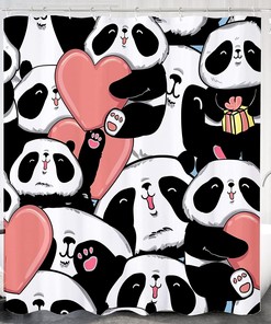 Panda Love Heart Shower Curtain - Cute Cartoon Animal Pink Bathroom Decor