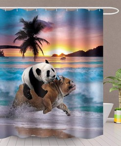 Panda Riding on a Dog Shower Curtain - Creative Animals Seaside Beach Bathroom Decor 