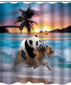 Panda Riding on a Dog Shower Curtain - Creative Animals Seaside Beach Bathroom Decor