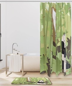 Panda and Waterfall Forest Shower Curtain with Microfiber Accents - Natural Bathroom Decor