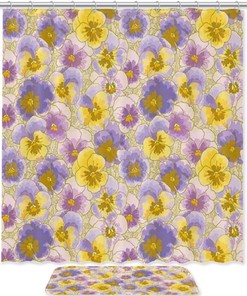 Pansy Flowers Garden Watercolor Bathroom Shower Curtain - Waterproof Fabric