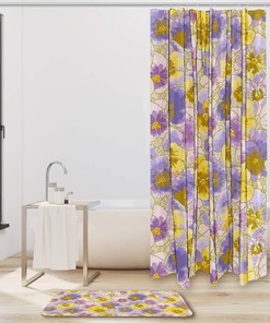 Pansy Flowers Garden Watercolor Bathroom Shower Curtain - Waterproof Fabric