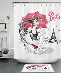 Paris Eiffel Tower Shower Curtain Sexy Fashion Girl Bathroom Decor
