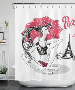 Paris Eiffel Tower Shower Curtain Sexy Fashion Girl Bathroom Decor