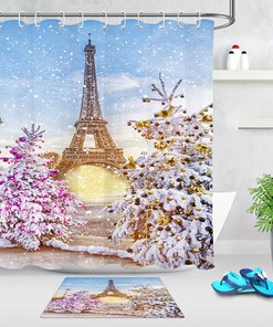 Paris Eiffel Tower Snow Globe Shower Curtain Holiday Home Decor