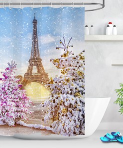 Paris Eiffel Tower Snow Globe Shower Curtain Holiday Home Decor