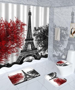 Paris Shower Curtain Set with Eiffel Tower for Chic Bathroom Decor