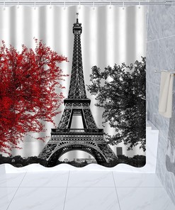 Paris Shower Curtain Set with Eiffel Tower for Chic Bathroom Decor