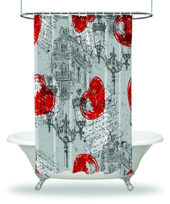 Parisian Heart House Bathroom Shower Curtain - Waterproof Fabric