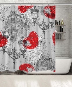 Parisian Heart House Bathroom Shower Curtain - Waterproof Fabric