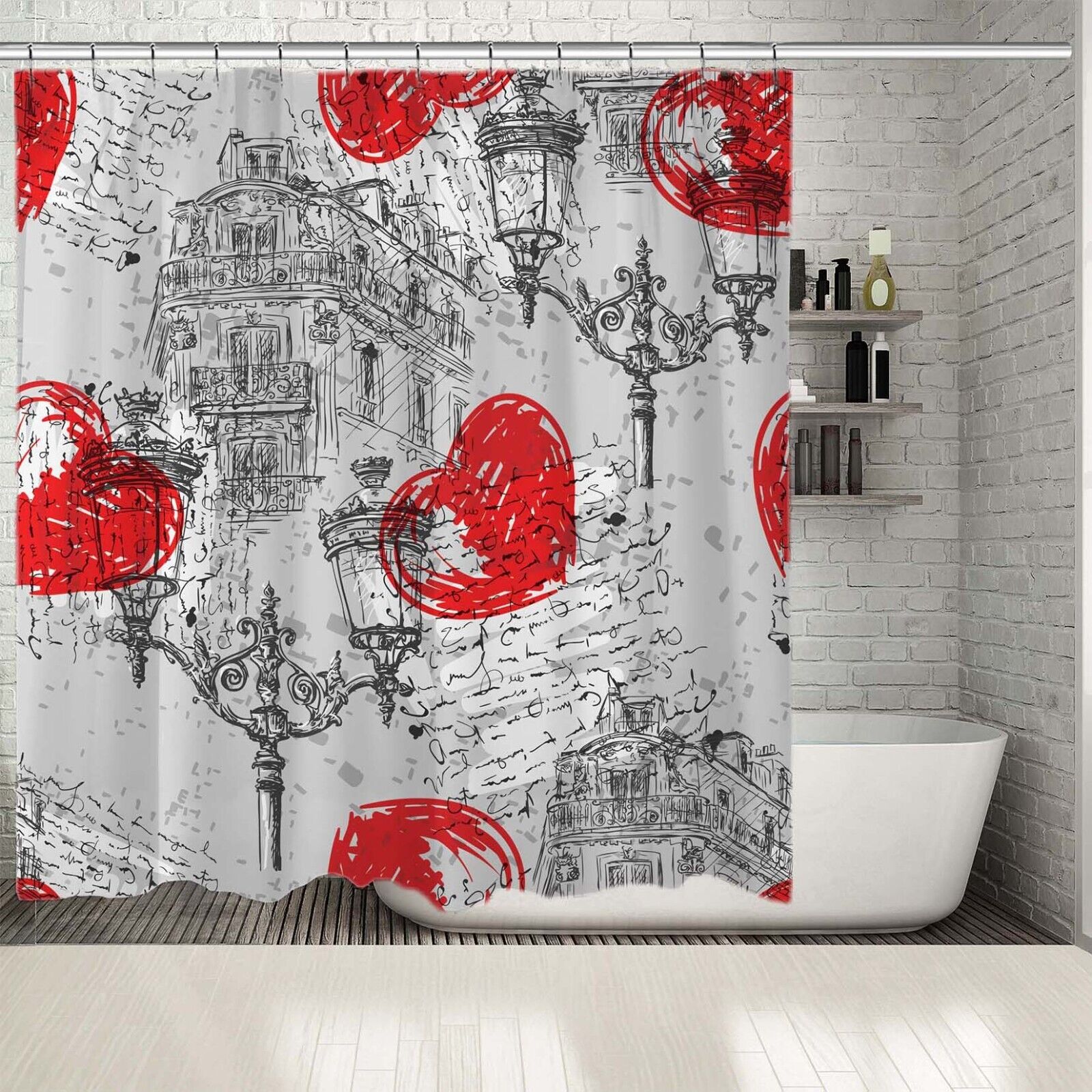 Parisian Heart House Bathroom Shower Curtain - Waterproof Fabric