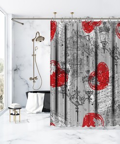 Parisian Heart House Bathroom Shower Curtain - Waterproof Fabric