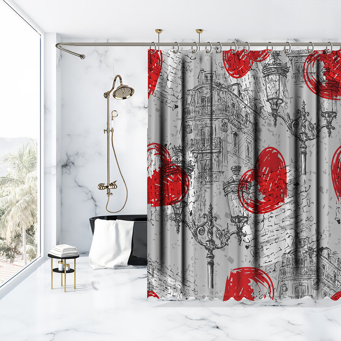 Parisian Heart House Bathroom Shower Curtain - Waterproof Fabric