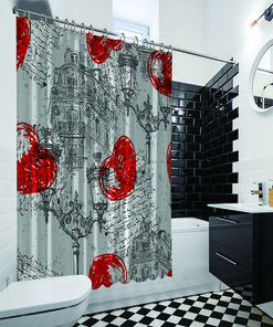 Parisian Heart House Bathroom Shower Curtain - Waterproof Fabric