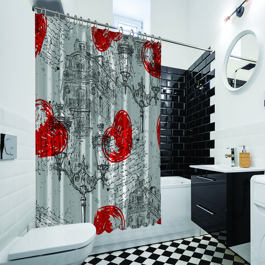 Parisian Heart House Bathroom Shower Curtain - Waterproof Fabric