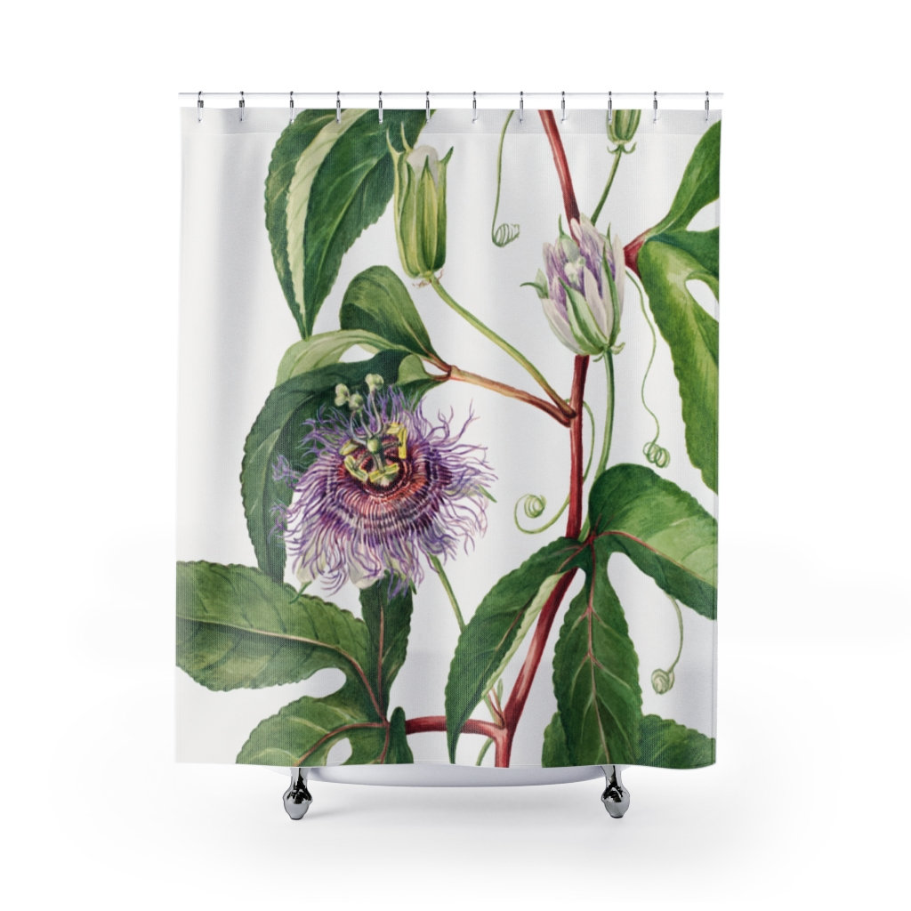Passion Flower Shower Curtain, Vintage Botanical, Bathroom Decor
